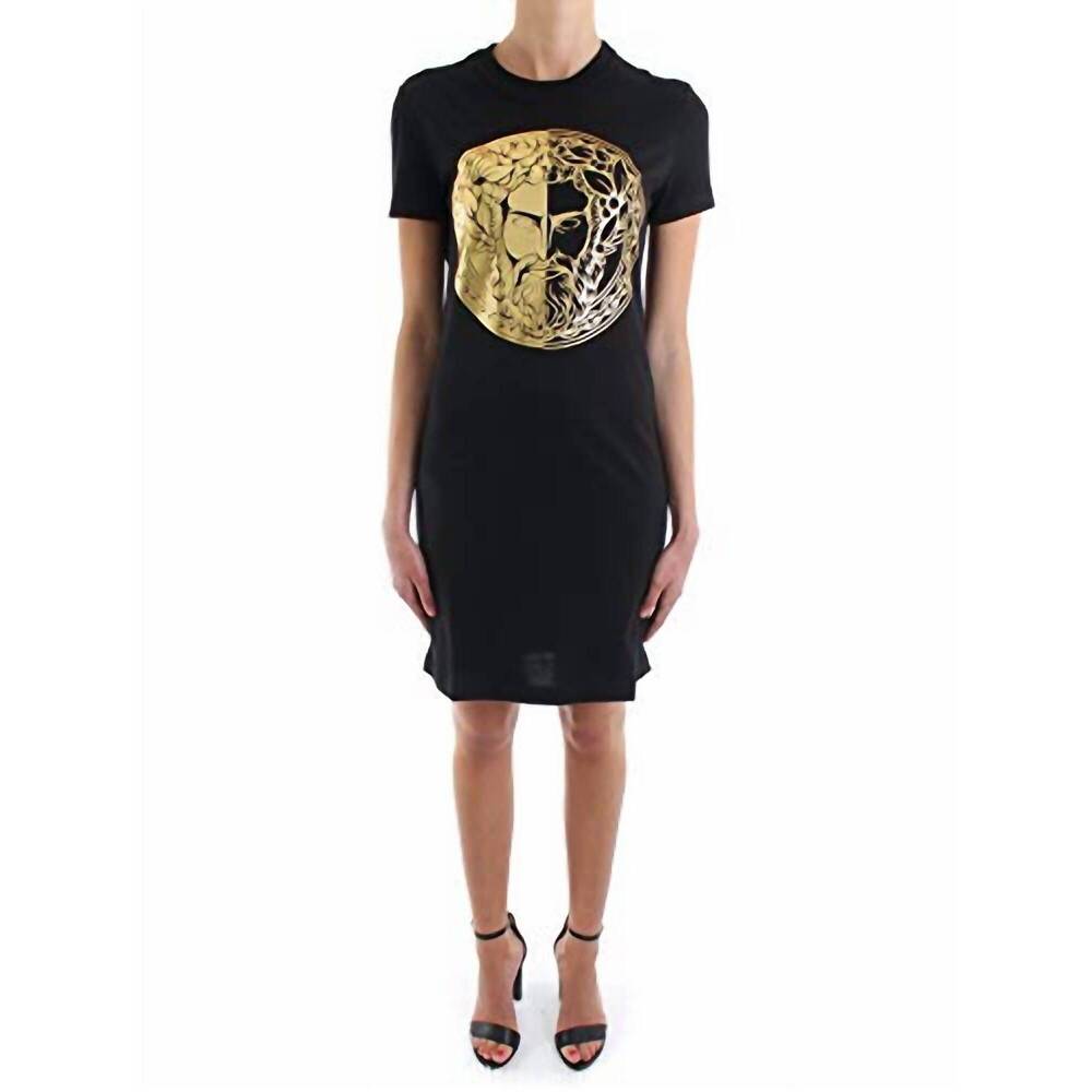 NEW VERSACE couture women gold logo t-shirt dress in black - Picture 4 of 5